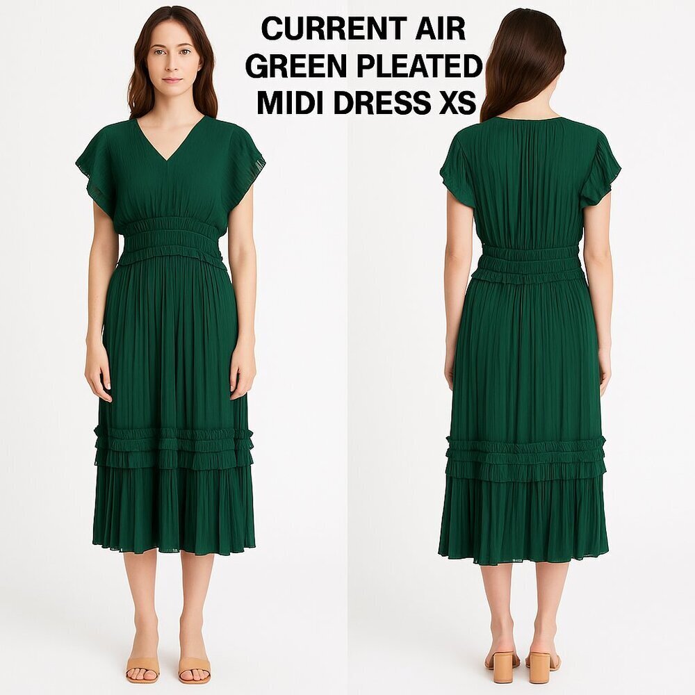 Current Air Green Pleated Midi Dress XS
